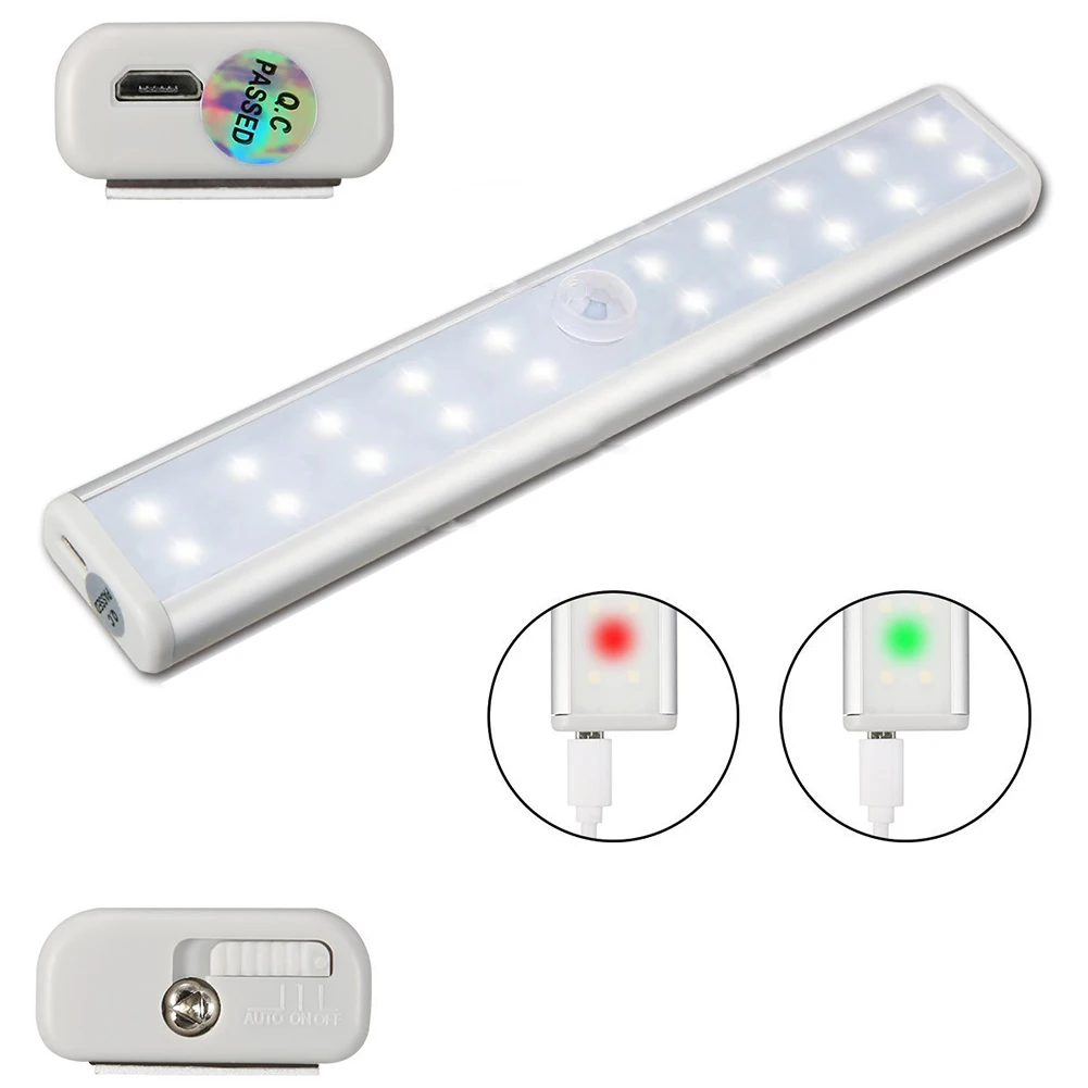 Lumiparty usb аккумуляторная led motion sensor night light для шкафа 20 светодиодный ночное освещение беспроводной motion activated lamp