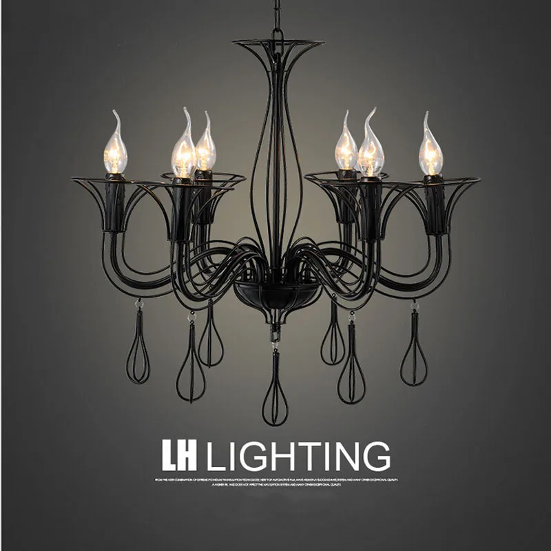 

Американская Загородная черная подвессветильник лампа Rrtro с лампочками E14, креативная железная лампа в стиле лофт для бара, ресторана свето...