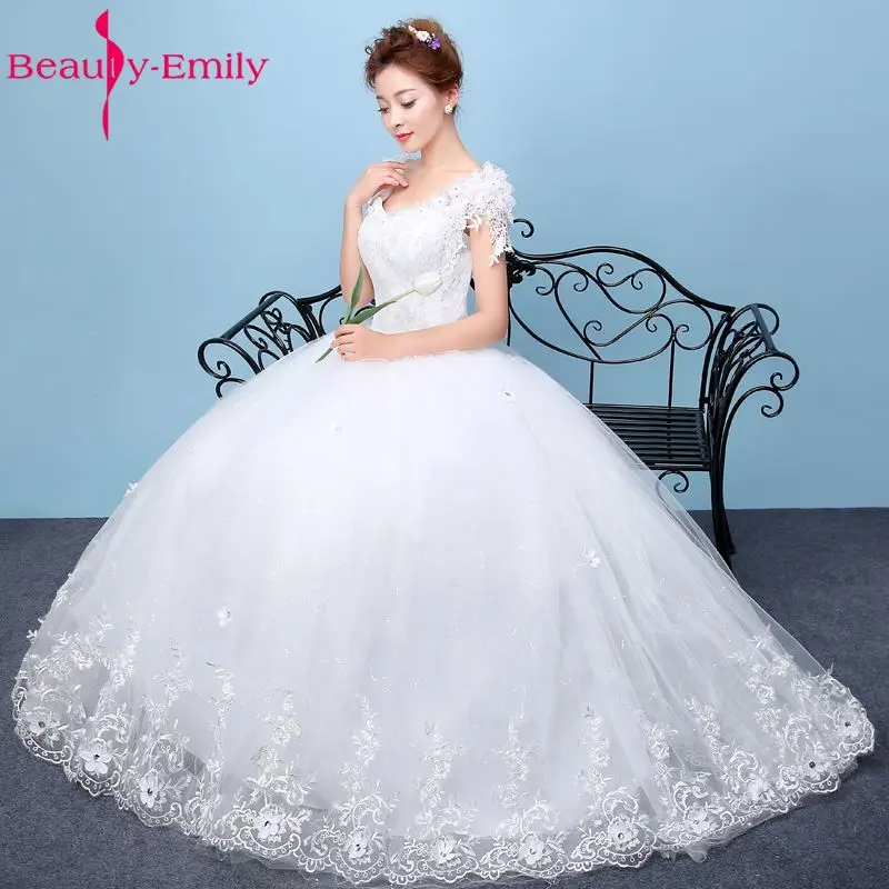 Женское свадебное платье с открытой спиной Beauty Emily Белое Бальное бисером и V