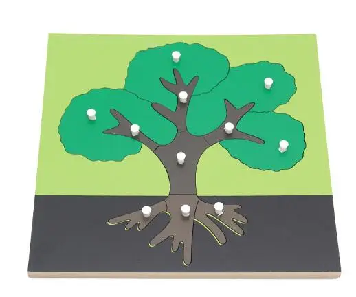 Tree Монтессори материал собрать их все 8 животных растений деревянные панели головоломки лягушка черепаха лошадь цветок игрушка для малышей раннего обучения - Цвет: Tree