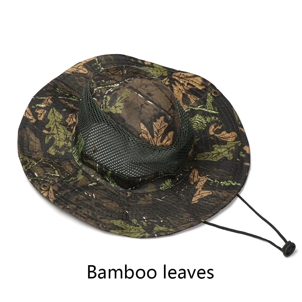 Для мужчин женщин Панамка Camo кепки Хлопок рыбалка поля козырек Защита от солнца Safari лето Кемпинг армии Военная Униформа ковбой - Цвет: Bamboo leaves
