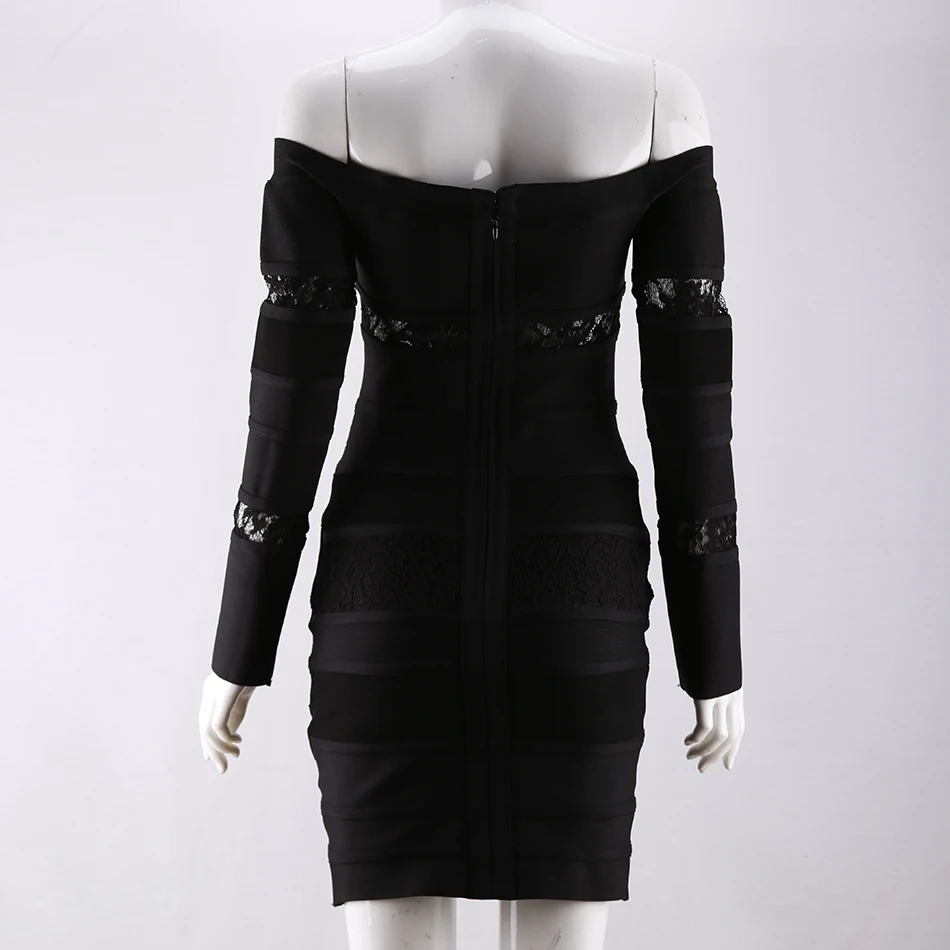 Modphy 2018 new Winter Hollow bandage dress black Long sleeve lace sexy mini club celebrity party dresses Vestidos | Женская одежда