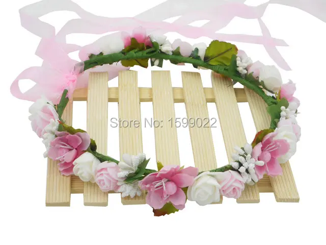 Цветочный венок для девочки Белый Розовый Свадебное головное украшение Вишневый цветок Роза Повязка на голову для подружки невесты Венок на голову для женщин и детей Накидка на голову для кинцеанеры.