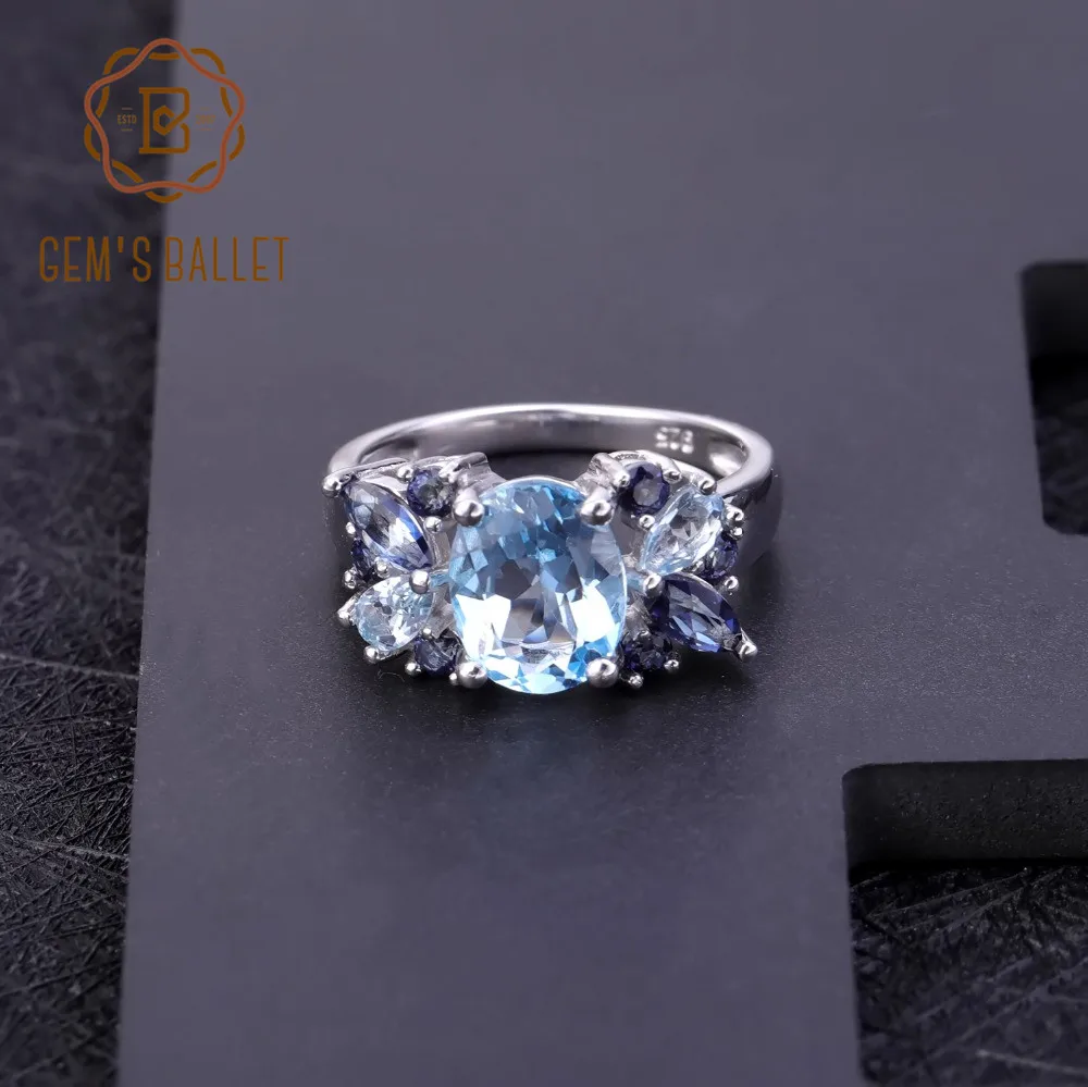Gem's Ballet Classic 3.47Ct натуральный голубой топаз Мистический Кварц кольцо 925 пробы серебро Мона Лиза обручальные кольца для женщин