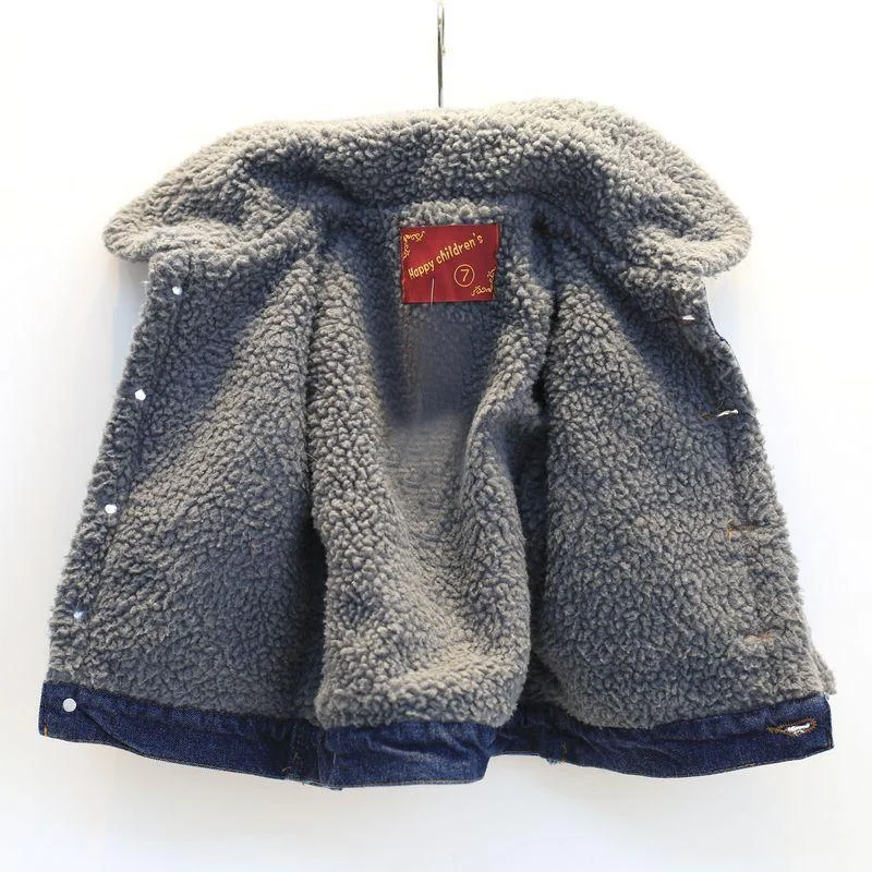Kids Coats Denim Jacket Boy Coat Baby Girl Thickness Jeans Outerwear Turn-down Collar Casual Children Winter Fur Clothes | Детская