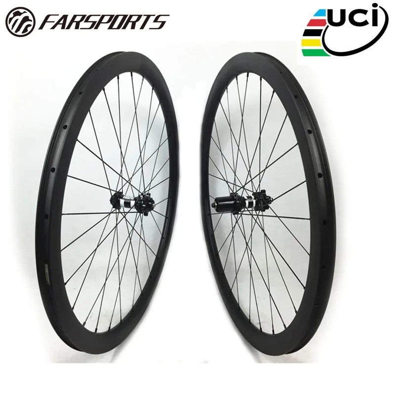 

China Farsports carbon bike wheels clincher 38mm depth carbon Cyclocross rims with DT 350s central lock hubs Sapim aero spokes