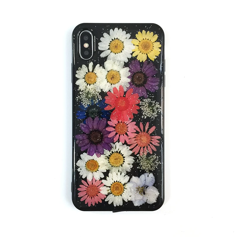 DIY блестящие ручной работы настоящие сухие цветы Чехлы для iPhone 6 6s 7 8 plus X XS XR Max