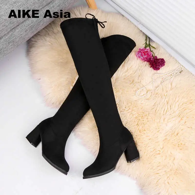 2019 Women Casual Over The Knee Boots Shoes Winter Female Round Toe Platform High Heels Pumps Warm Snow Mujer W391 | Обувь