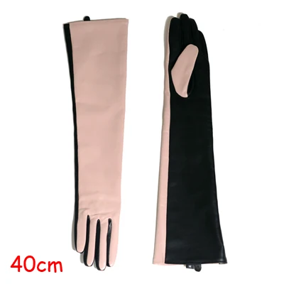 pink 40 cm LUURY весенние женские перчатки из натуральной кожи контрастного цвета 40/50 см длинные женские розовые/Черные Вечерние перчатки Luva Mujer Street Eldiven - Цвет: pink 40 cm