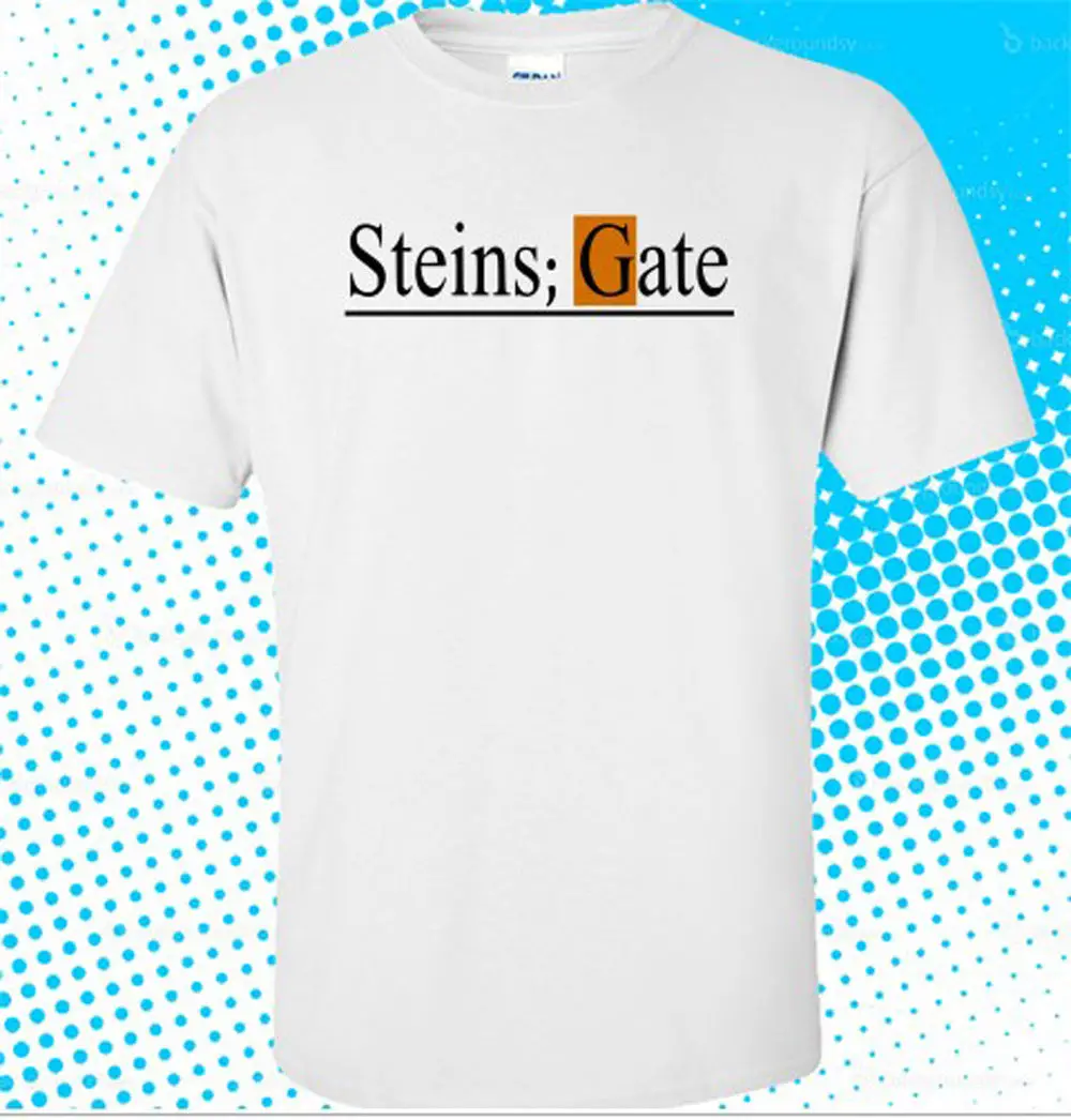 Новые steins Gate El Psy Congroo аниме логотип мужская белая футболка Размер s до 3 XLFunny