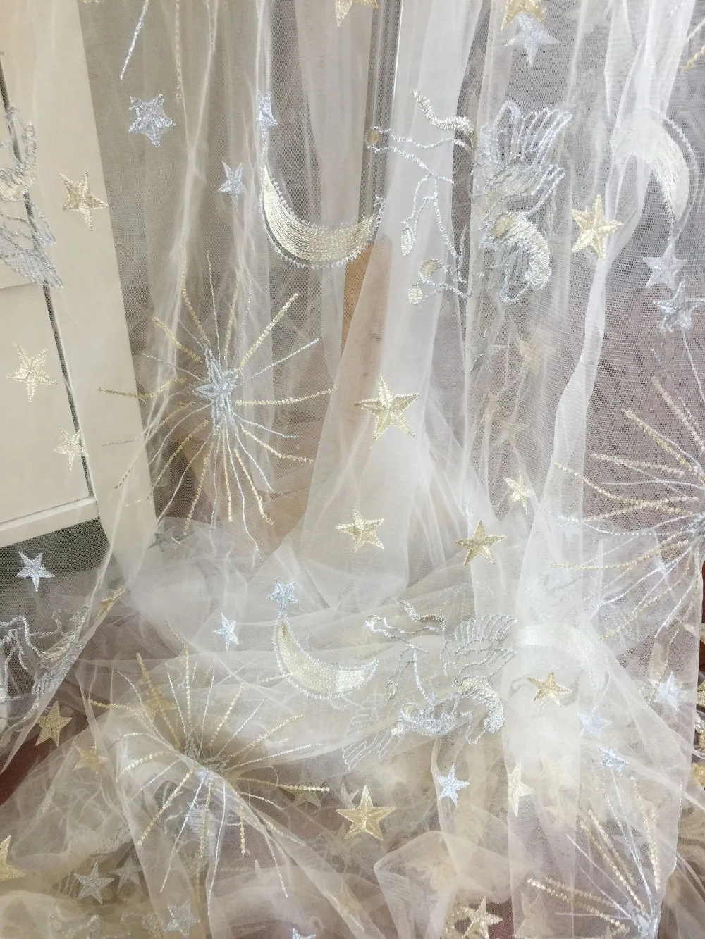 5 ярдов мягкая Тюлевая кружевная ткань с вышивкой в виде звезд и лошадей