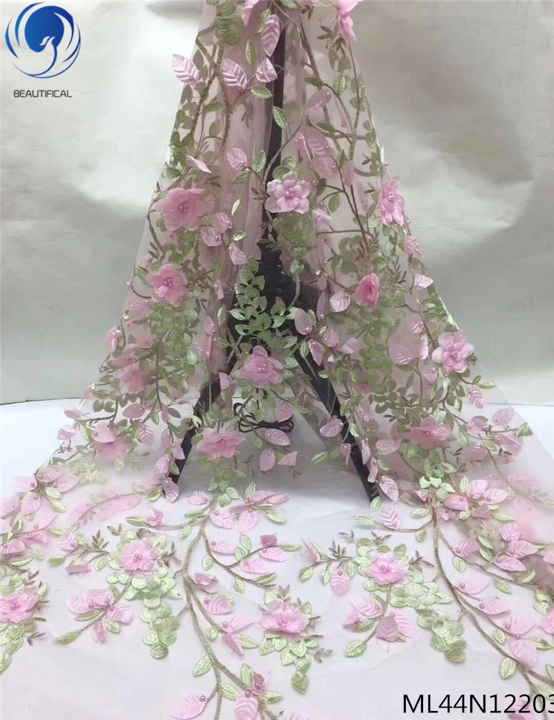 ML44N12203 BEAUTIFICAL 3d кружевная ткань с бисером Чистая кружевная ткань для свадебного платья нигерийская кружевная ткань Распродажа 5 ярдов/партия ML44N122 - Цвет: ML44N12203