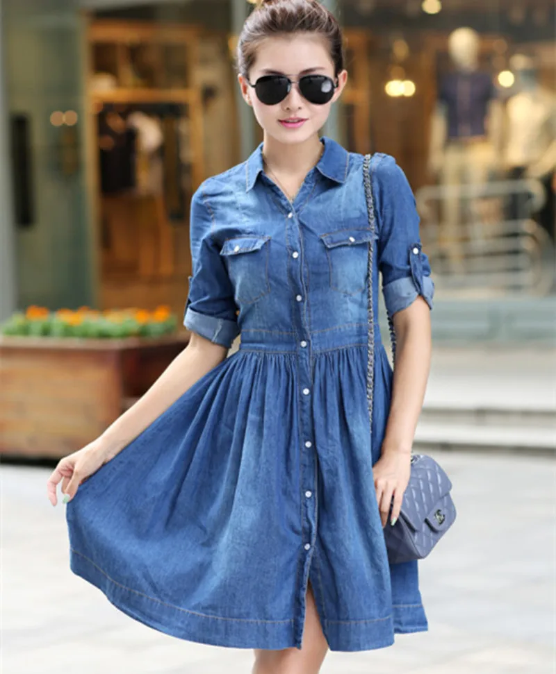 2015 Vestido plus size Blue jean 