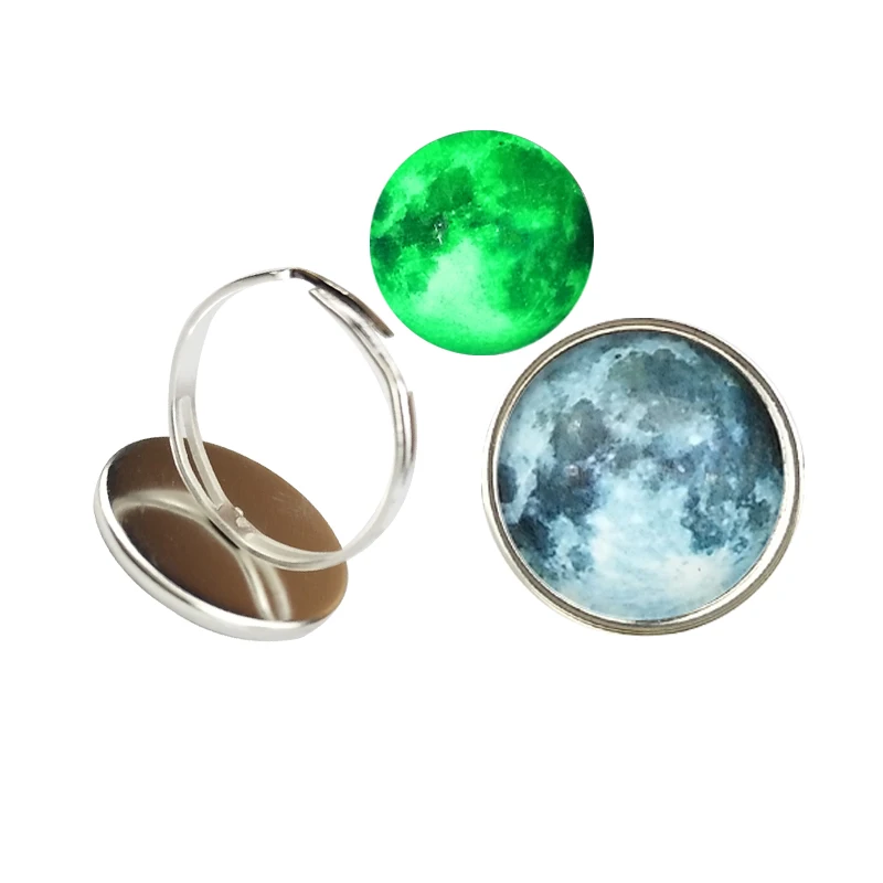 ring SUTEYI Винтаж планета Glow кольцо звезда серии Стекло Кабошон Кольца светятся в темноте серебристого цвета свадебные серебрянное кольцо с кристаллами Femme - Цвет основного камня: ring