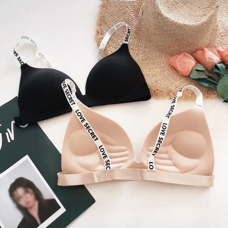 Женский тонкий бесшовный бюстгальтер с буквенными лямками чашечкой на ладони