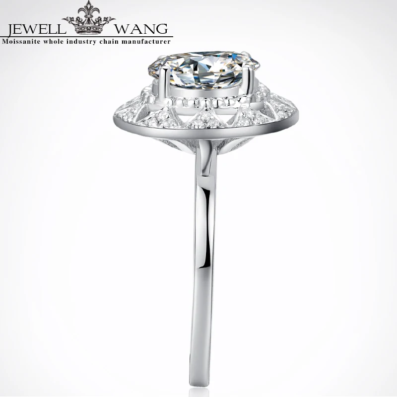 

Jewellwang 18K White Gold Rings for Women Oval Cut Real Original Design Moissanite Rings Flower Engagement
