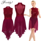 Женский Блестящий гимнастический купальник с лямкой на шее, без рукавов, с блестками