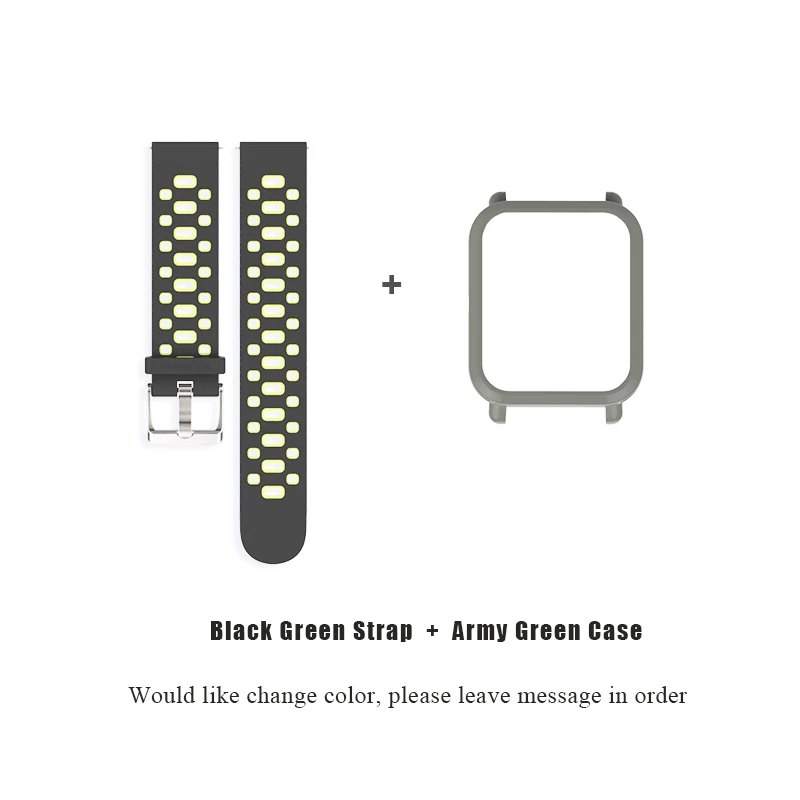 Black Green Army 20 мм спортивный силиконовый ремешок на запястье PC чехол для Xiaomi Huami Amazfit Bip BIT PACE Lite браслет Correa Smartwatch - Цвет: Black Green Army