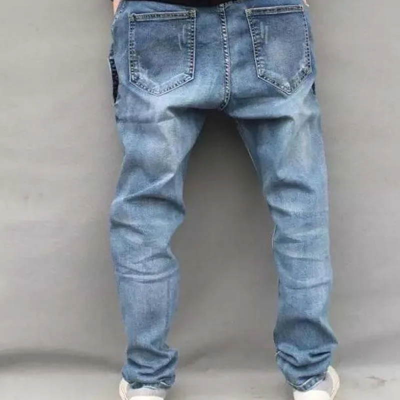 Новинка 2017 года Для мужчин джинсы и штаны в стиле хип хоп с эластичной резинкой