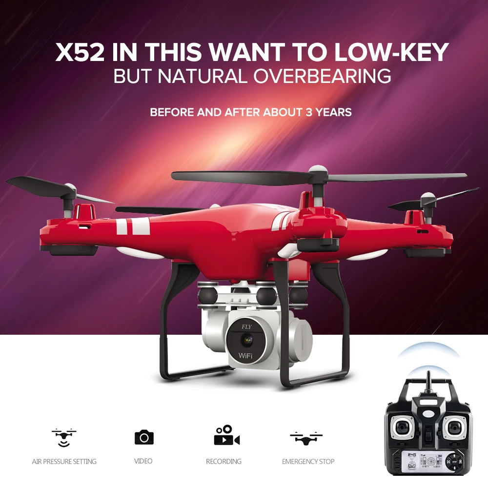 Радиоуправляемый Дрон FPV wifi 2MP HD камера X52HD RC Квадрокоптер микро пульт