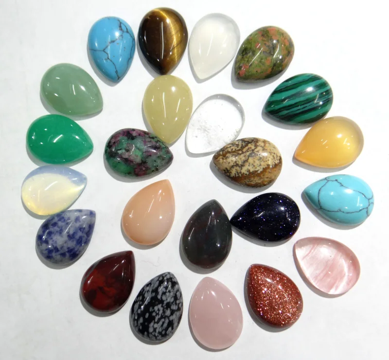 

30pcs/lot Natural Quartz crystal Sands stone water drop CAB cabochon no holes beads for Jewelry& making earrings 13x18mm