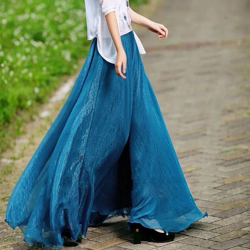 U-SWEAR 2020 New Arrival Fashion Women Skirt Big Swing Chiffon Floor-Length Long Bohemian Soft Vestidos Female Solid | Женская одежда