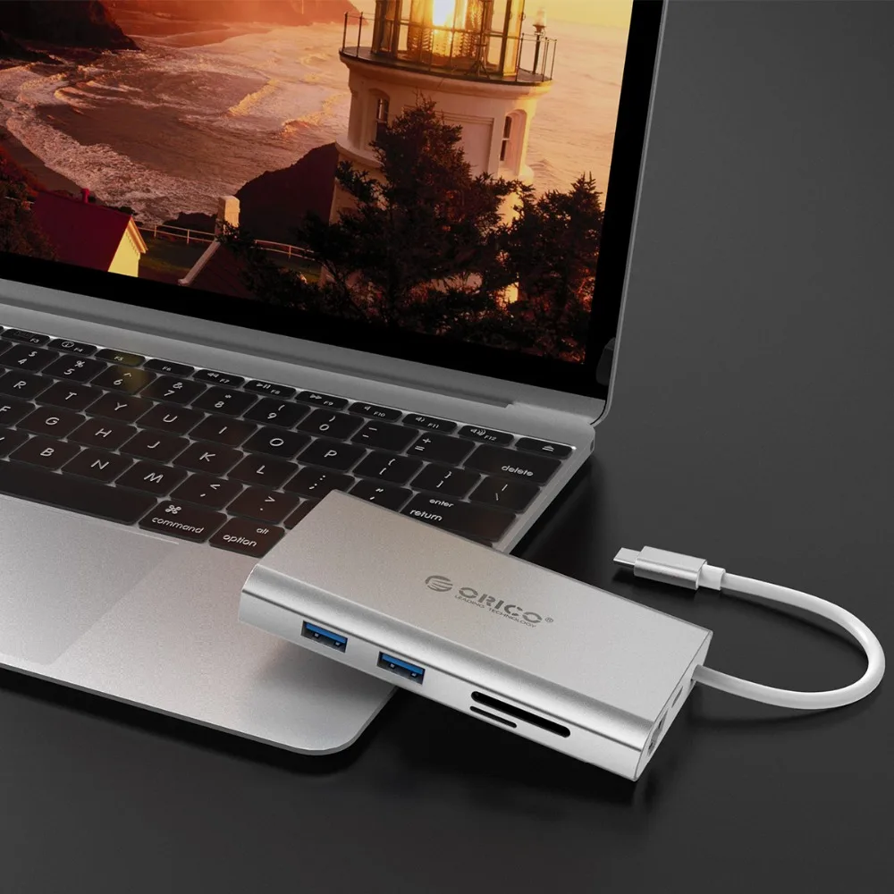 Док станция ORICO 8 в 1 Type C из алюминиевого сплава с USB 3 0 HDMI совместимым VGA портом PD