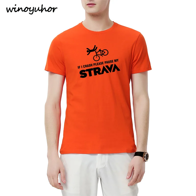 Orange If I Crash Please Pause My Strava Biker Pint Футболка Мужская Летняя Повседневная футболка с коротким рукавом Забавный юмором гик Топы - Цвет: Orange