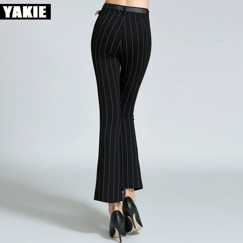 Плюс размер широкие расклешенные брюки женские полосатые обтягивающие тонкие