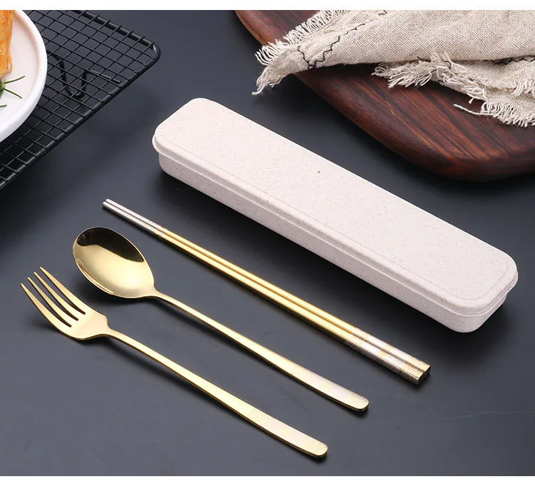 3pcs/set 304 Stainless Steel Flatware Set Spoon Fork Chopstick Dinner Tableware Kitchen Accessories Western Fork Set PN 007