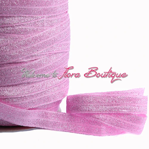 

New arrival pink glitter fold over elastic ribbon, 100 yards per lot, free shipping