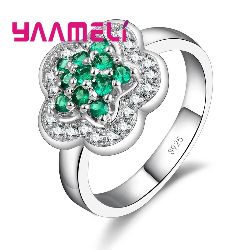 

925 Sterling Silver Ring Flower Cute Romantic Style Starry Little Sparkling Embellishment Crystal Colorful For Women