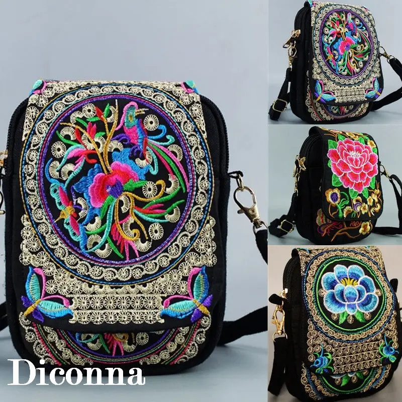 Женская винтажная сумка через плечо цветочный кошелек на молнии с вышитым