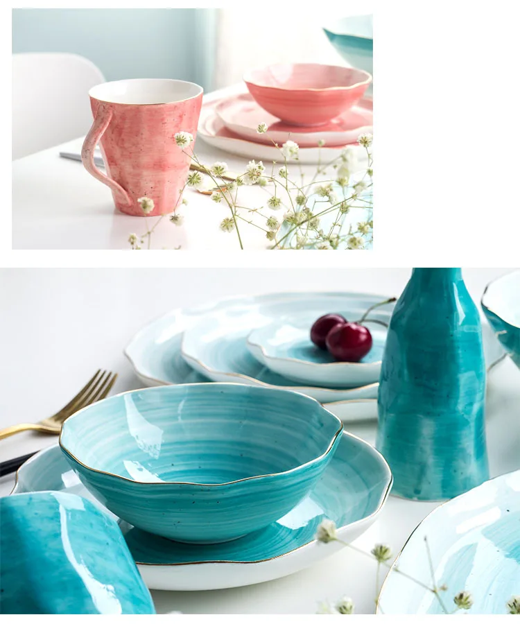 EECAMAIL Nebula Ins European Cutlery Underglaze Hand Painted Phnom Penh Ceramic Steak Plate Rice Bowl Soup Bowl Western Dishes