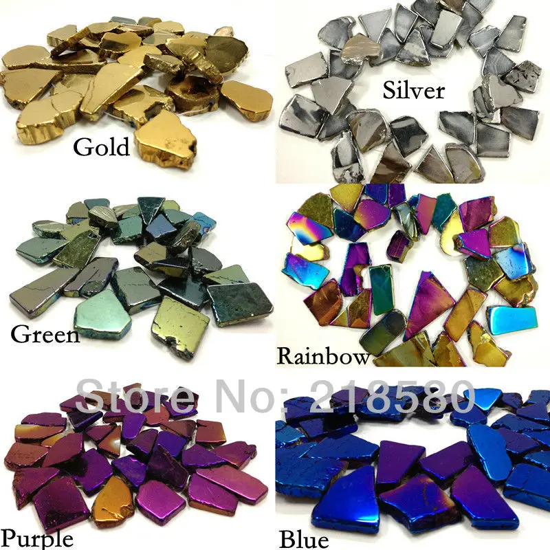 

H-TB33 6strands/lot 16 Inch Strand Mix Color Titanium Quartz Crystal Freeform Shape Flat Slab Stone Pendant Beads