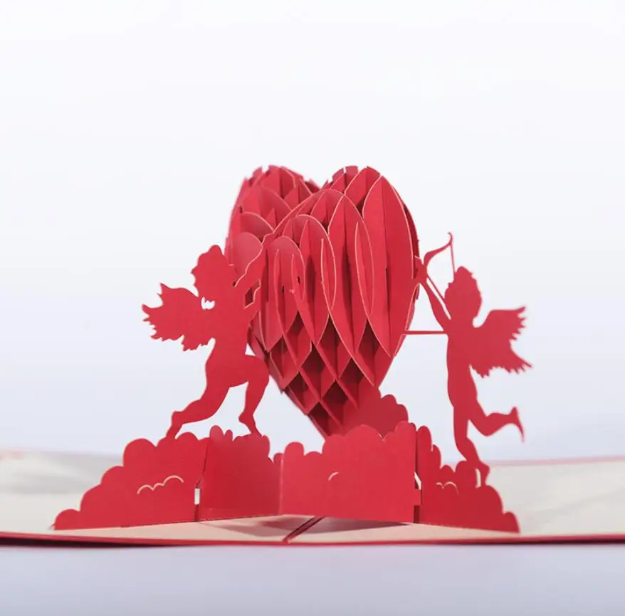 10 шт. поп-ап открытки с амурным ангельским сердцем 3D пригласительные на свадьбу