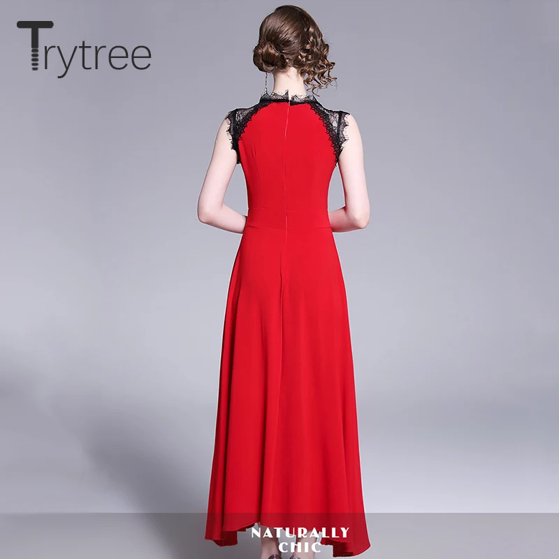 Trytree летнее уличное элегантное платье кружевное лоскутное женское без рукавов