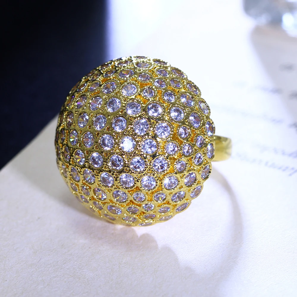 2021 новый золотой Цвет Циркон большое кольцо для женщины гриб дизайн прозрачный