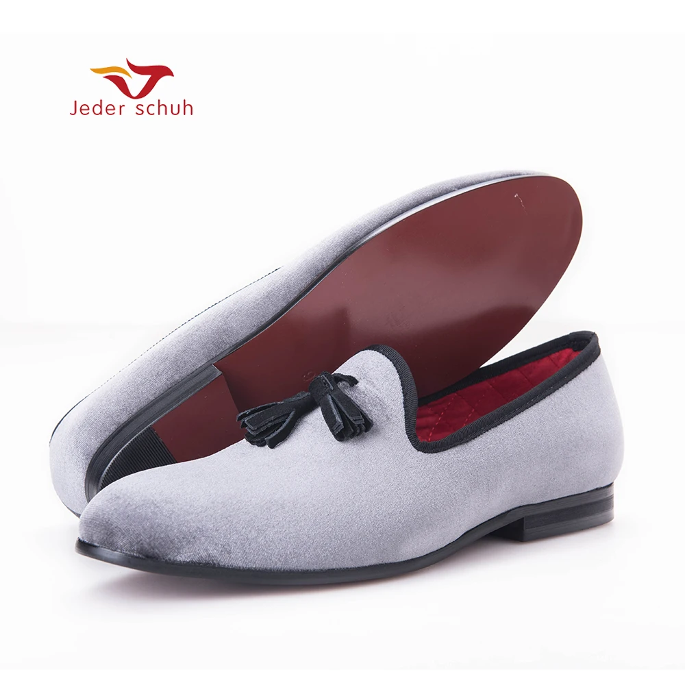 Новинка 2017 года Стильные лоферы ручной работы Серая бархатная Мужская обувь с