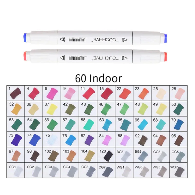 60-indoor-white TOUCHFIVE 60 цветов Ручка Маркер Набор двойная головка эскиз маркеры дешевые спиртовой фломастер для рисования манга анимационный дизайн художественные принадлежности - Цвет: 60-indoor-white
