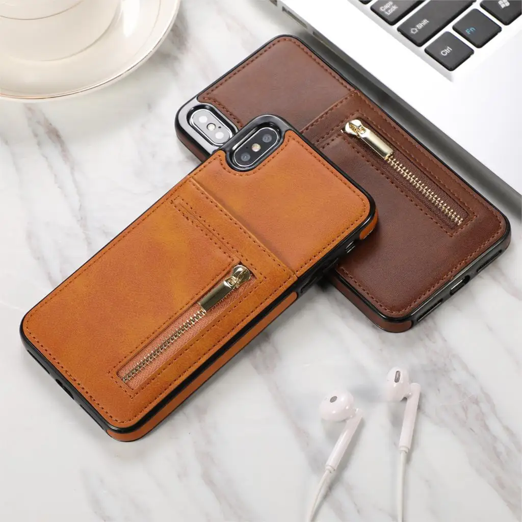 Чехол для iPhone X XS Max XR 8 7 6S Plus кожаный бумажник чехол с отделением для кредитных держатель для карт слот бумажник с застежкой-молнией Карманный Кошелек Чехол Крышка