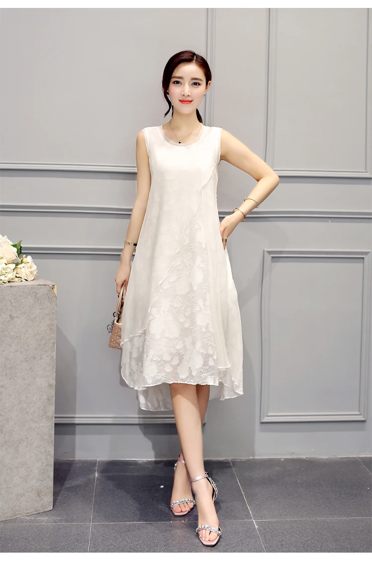 Летнее женское платье без рукавов 2020 Новое повседневное шифоновое средней длины