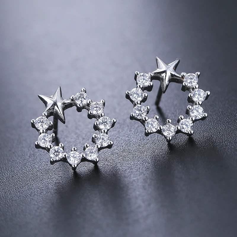 

Round Earrings For Women Fshion Brincos Jewelry Elegant Star Zircon Earrings Women Gold/Silver Color Stud Earrings