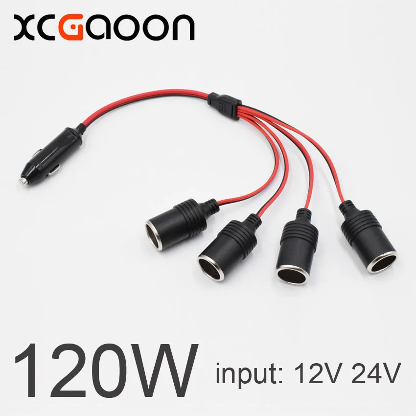 

XCGaoon 120W 4 Ways Triple Car Cigarette Lighter Splitter Female Socket Plug Power Adapter Connector, input 12V 24V