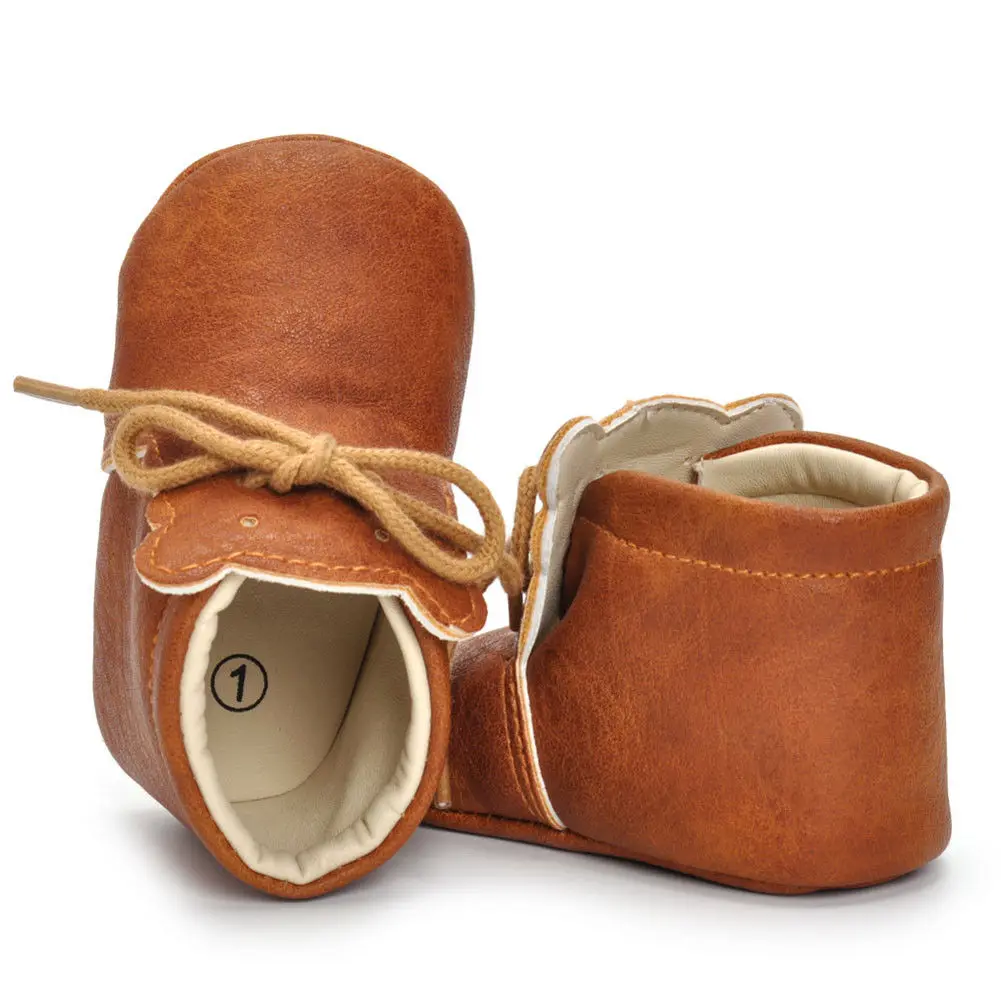 Fashion Baby Toddler Soft Sole PU Leather Anti-slip Lace Up Boots Shoes Infant Kids Girl Prewalker Shoes Casual Kid Brown Boots