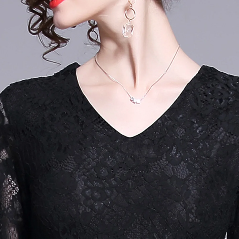 

Merchall Fashion Designer Runway Lace Dress Spring Autumn Women Half Sleeve Elegant Hollow out Vintage OL Party Dresses