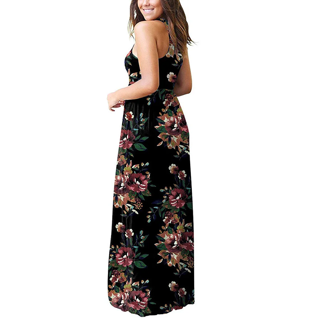

2019 Summer party party beach sleeveless sling print ladies bohemian design belt shredded flower dress 3.12