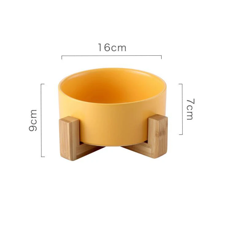 Yellow with frame TECHOME высококачественная матовая керамическая миска для домашних животных бамбуковая рама керамическая миска для собак и кошек Мягкая матовая керамическая миска для еды - Цвет: Yellow with frame