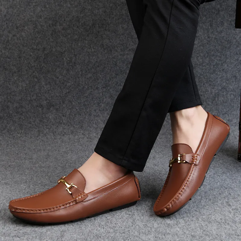 Italian Mens Shoes Casual Brands Slip On Formal Luxury Men Loafers Moccasins Genuine Leather Brown Driving | Обувь