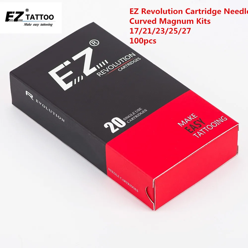 

100 PCS EZ Revolution Cartridge Tattoo Needle Kits Curved Magnum 17 21 23 25 27 Mix for Cartridge System Tattoo Machine and Grip